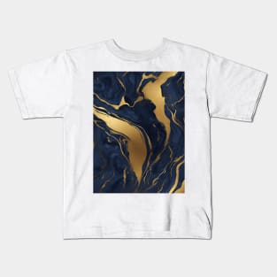 Preppy Boho Chic Minimalist Gold and Blue Marble Kids T-Shirt